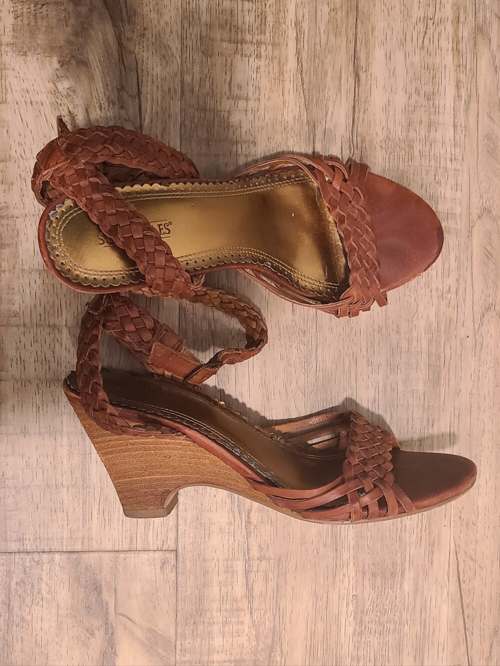 Seychelles Braided Brown Leather Wedge Sandals - Size 8 💗
